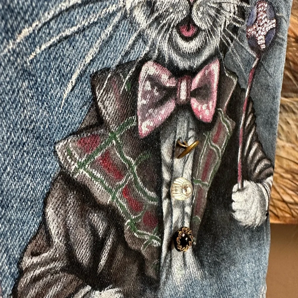 American Rag handpainted denim jean jacket Easter bunny rabbit sz LG girls OOAK - Picture 10 of 13